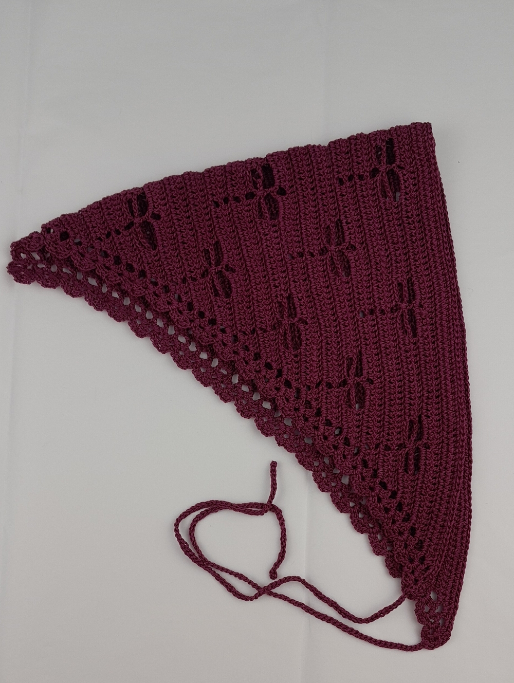 Handmade Crocheted Dragonfly Filet Maroon Wine Head Bandana Tie Back Kerchief - Picture 3 of 10